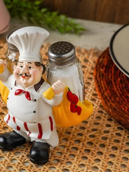 CHEF HOLDING CART SALT AND PEPPER SHAKER HOLDER