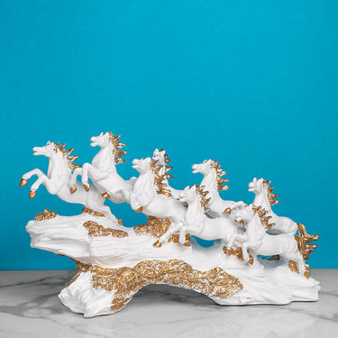 7 horses Elegance Decorative Showpiece - White