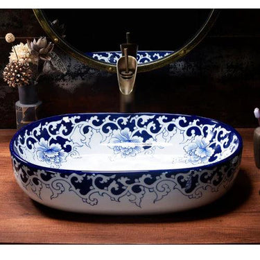 Blue Vine Porcelain Counter Top Basin