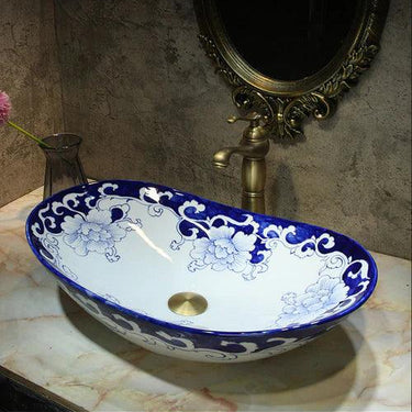 Blue Vine Porcelain Counter Top Basin