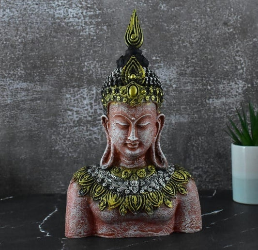 ANTIQUE RUSTIC BUDDHA IN THINKING POSITION : ORANGE