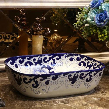 Peony Blue & White Porcelain Counter Top Basin