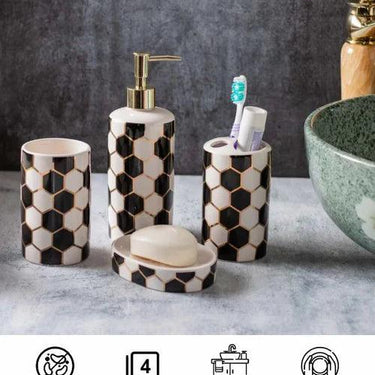 Black and White Printed 4-Piece Bath Set