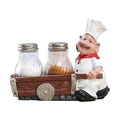 LAUGHING CHEF PUSHING TROLLEY SALT AND PEPPER SHAKER HOLDER
