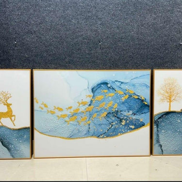 Golden Deer Crystal painting set of 3