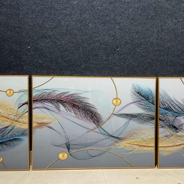 Multicolor Feather Crystal Painting Set of 3