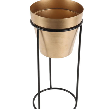 Big Pot Shape Planter With Stand Black & Gold Set Of 2