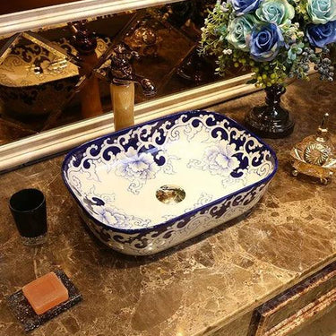 Peony Blue & White Porcelain Counter Top Basin