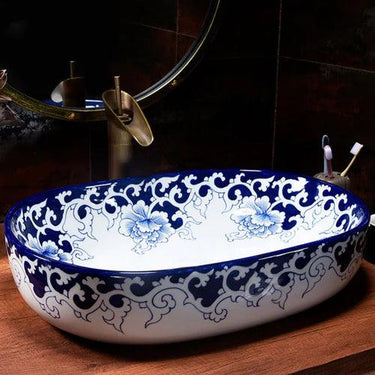 Blue Vine Porcelain Counter Top Basin