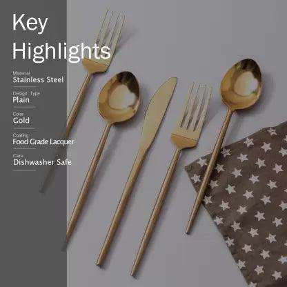 SET OF 5 CUTLERY SET FOR DINING TABLE KITCHEN , SPOON FORK SET(Gold) Stainless Steel Cutlery Set  (Pack of 5)