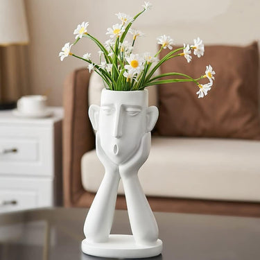 SURPRISED HUMAN FACE SHOWPIECE CUM TABLE PLANTER : WHITE