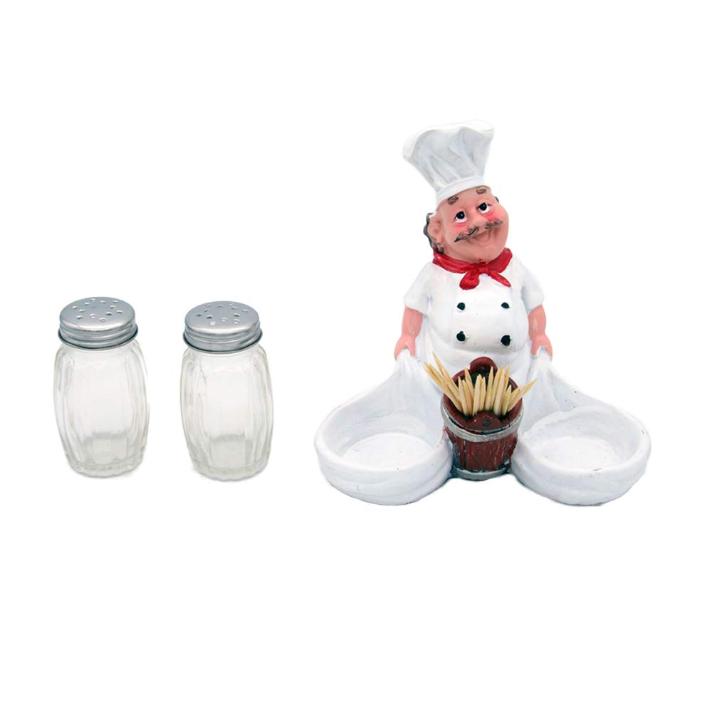 FAT CHEF SALT & PEPPER SHAKERS WITH TOOTH PICK HOLDER