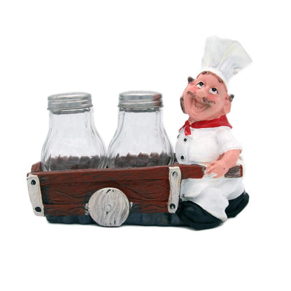 LAUGHING CHEF PUSHING TROLLEY SALT AND PEPPER SHAKER HOLDER