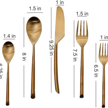 Cutlery Set of 5 Pieces Dinner Spoon, Fork & Knife Set Stainless Steel - Table Spoon, Tea Spoon, Fork & Knife Flatware for Dining Table Gifts(Gold)