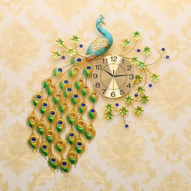 Metal 3D Peacock Big Size Wall Clock for Home