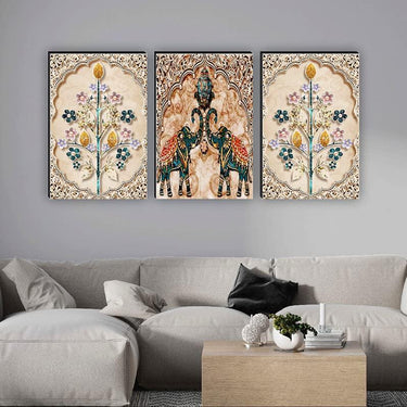 Set of 3 Couple Elephant Crystal Painting