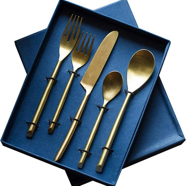 Cutlery Set of 5 Pieces Dinner Spoon, Fork & Knife Set Stainless Steel - Table Spoon, Tea Spoon, Fork & Knife Flatware for Dining Table Gifts(Gold)