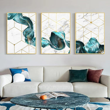 Geometric Wall Art Crystal Painting Abstract Blue Poster Print Modern Minimalist Living Room