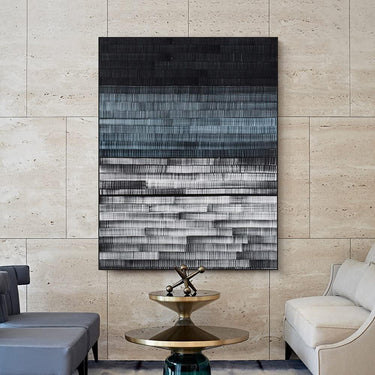 Oil Painting, Creative Blue Black Gray Space Stripes Texture Large Oil Painting