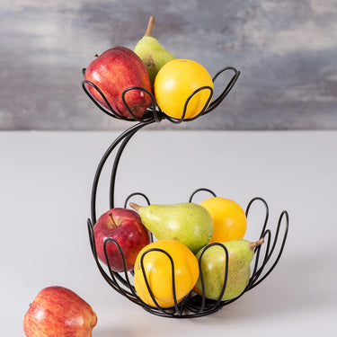 Basket 2 Tier Fruit Vegetable Basket Black Floral Design Basket