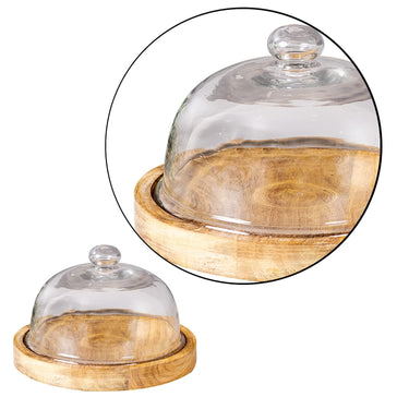 Cake Stand with dome glass Wooden Round Cake Stand | Round Cake Cutting holder for Surprise multipurpose platter cake pastry pizza Brown