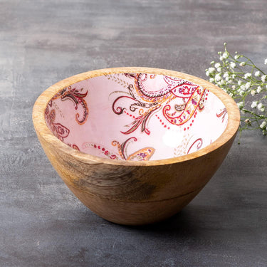 Bowl Snacks Mixing Bowls for Kitchen | Salad Bowl Printed Wooden Desert Bowl for Serving Mixing Bowl Mango Wood with Decaling Print