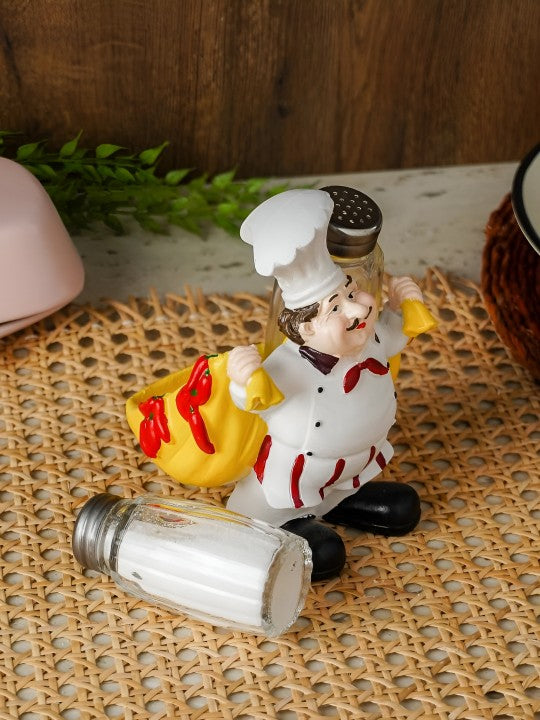 CHEF HOLDING CART SALT AND PEPPER SHAKER HOLDER