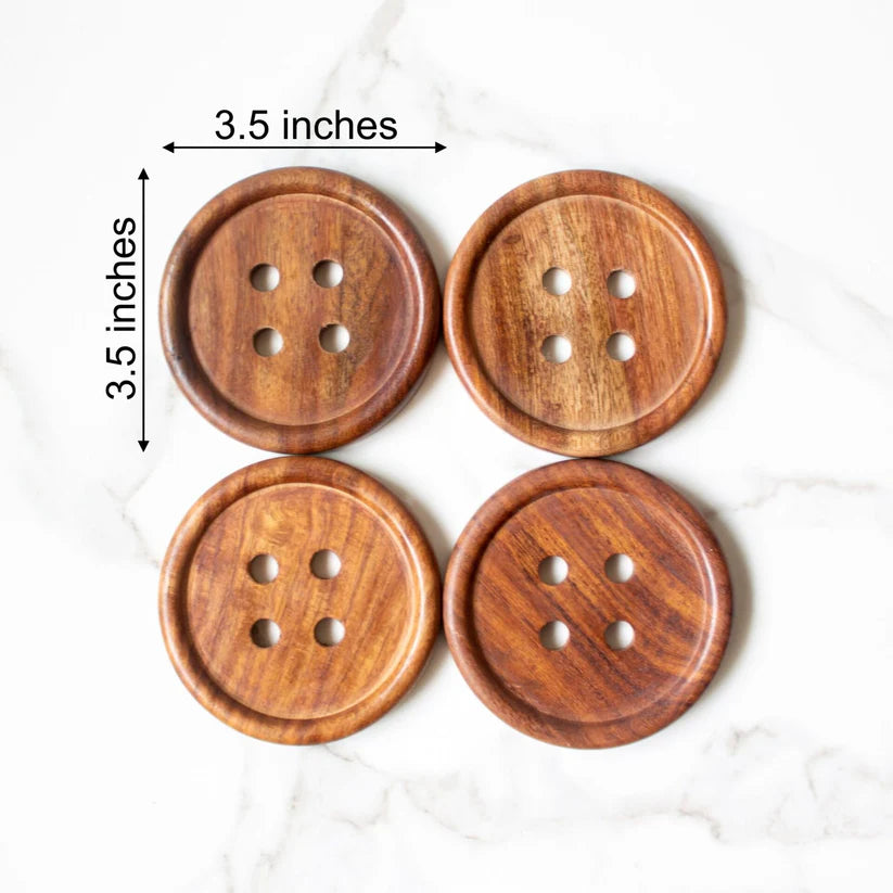 Button Coasters | Brown | Rosewood | Set of 4
