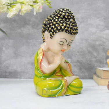 SET OF 3 MARBEL BUDDHA IN THINKING POSITION : 19X10X9 CM, GREEN,YELLOW,RED