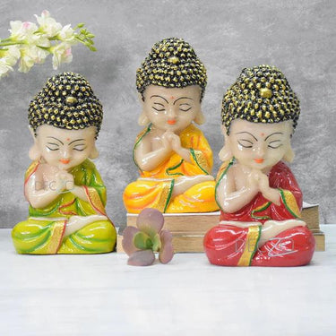 SET OF 3 MARBEL BUDDHA IN THINKING POSITION : 19X10X9 CM, GREEN,YELLOW,RED