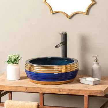 Blue & Gold Porcelain Countertop Wash Basin