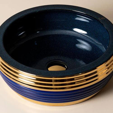 Blue & Gold Porcelain Countertop Wash Basin