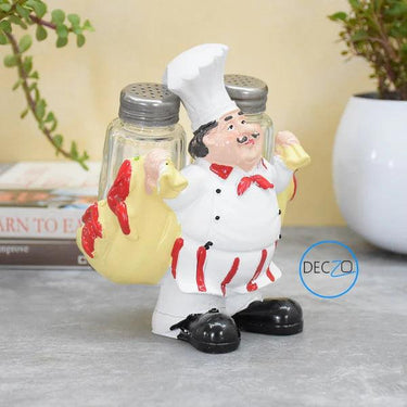 CHEF HOLDING CART SALT AND PEPPER SHAKER HOLDER