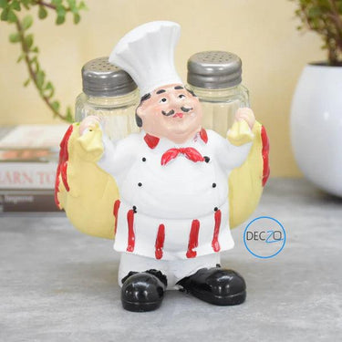 CHEF HOLDING CART SALT AND PEPPER SHAKER HOLDER