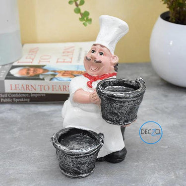 COMBO OF LAUGHING CHEF AND CHEF HOLDING FRY PAN SALT AND PEPPER SHAKER HOLDERS