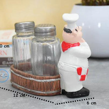 CHEF HOLDING FRY PAN SALT AND PEPPER SHAKER HOLDER