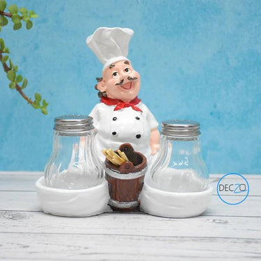 FAT CHEF SALT & PEPPER SHAKERS WITH TOOTH PICK HOLDER