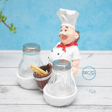 FAT CHEF SALT & PEPPER SHAKERS WITH TOOTH PICK HOLDER