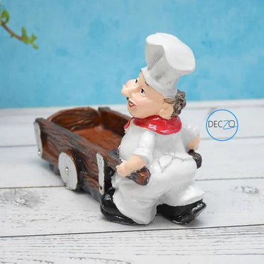 LAUGHING CHEF PUSHING TROLLEY SALT AND PEPPER SHAKER HOLDER