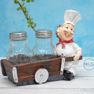 LAUGHING CHEF PUSHING TROLLEY SALT AND PEPPER SHAKER HOLDER