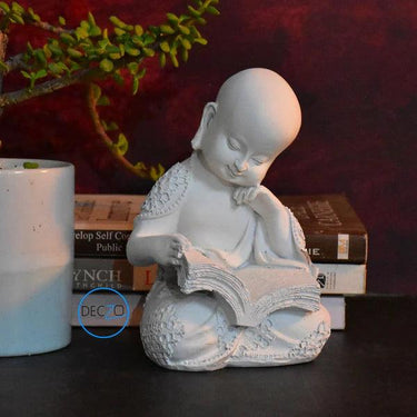 SET OF 3 MONK STATUES FOR HOME AND GIFT : WHITE