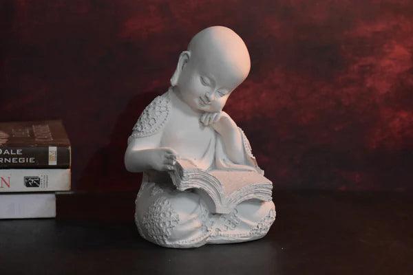 SET OF 3 MONK STATUES FOR HOME AND GIFT : WHITE