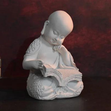 MONK READING BOOK STATUES FOR HOME AND GIFT : WHITE