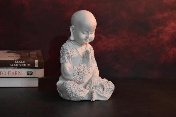 SET OF 3 MONK STATUES FOR HOME AND GIFT : WHITE