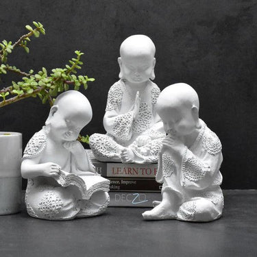 SET OF 3 MONK STATUES FOR HOME AND GIFT : WHITE