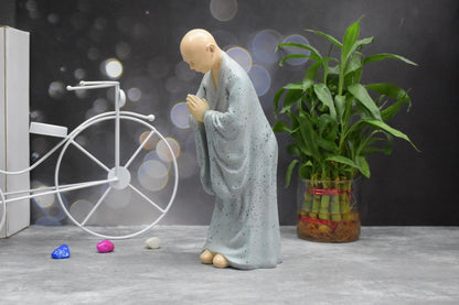 SET OF 2 ZEN MONK STATUE FOR DECORATIONS ,CREATIVE HOME , STUDY DESKTOP, (ORANGE AND GREY)