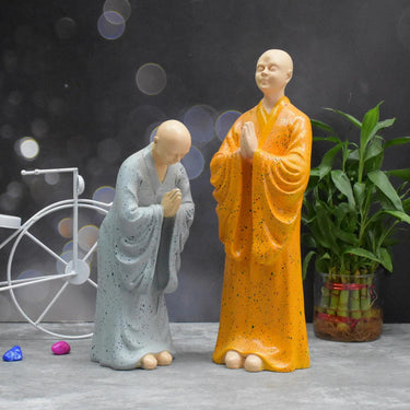 SET OF 2 ZEN MONK STATUE FOR DECORATIONS ,CREATIVE HOME , STUDY DESKTOP, (ORANGE AND GREY)