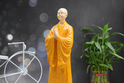 SET OF 2 ZEN MONK STATUE FOR DECORATIONS ,CREATIVE HOME , STUDY DESKTOP, (ORANGE AND GREY)
