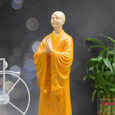 SET OF 2 ZEN MONK STATUE FOR DECORATIONS ,CREATIVE HOME , STUDY DESKTOP, (ORANGE AND GREY)