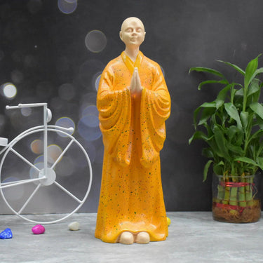 SET OF 2 ZEN MONK STATUE FOR DECORATIONS ,CREATIVE HOME , STUDY DESKTOP, (ORANGE AND GREY)